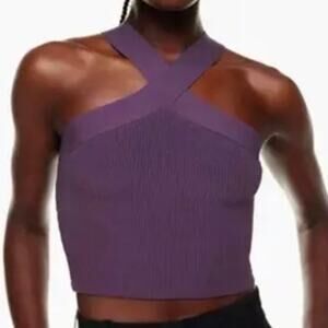 Babaton Criss Cross Sculpt Knit Crop Halter Medium In Purple